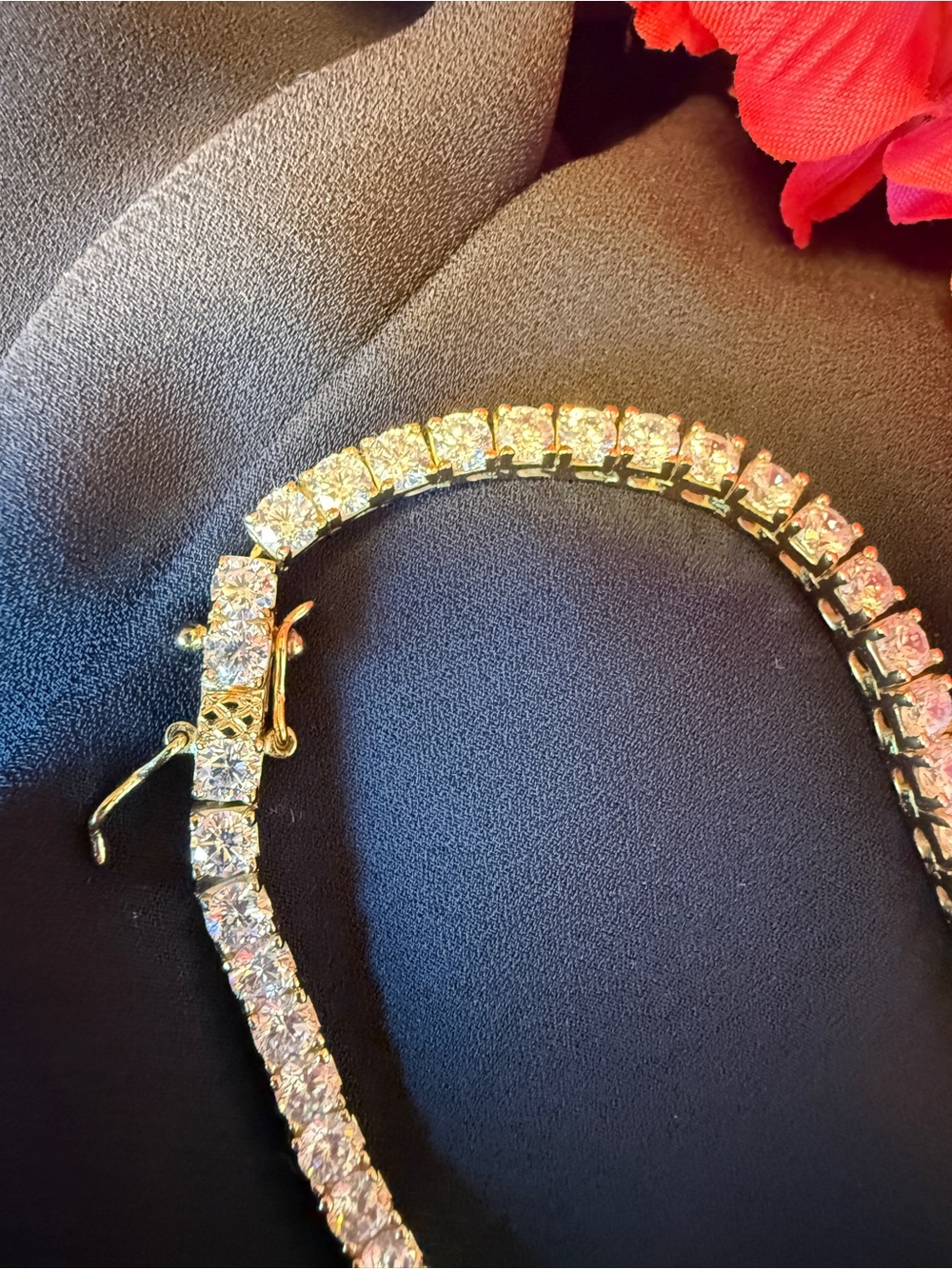 Classic Gold Tennis Necklace with Clear Crystals - Picture 2 of 11